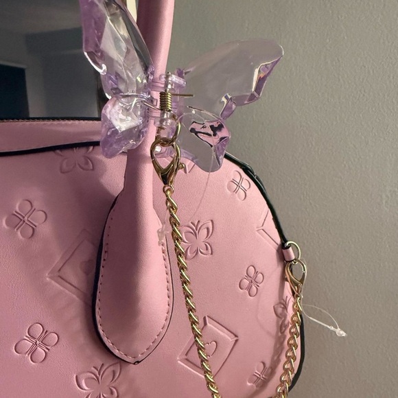 Aldo Lavender Embossed Satchel with Gold Chain & Butterfly Hair Clip  NWT - Picture 3 of 4